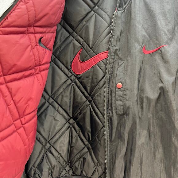 Nike Reversible Puffer Jacket Men's L Black Maroon Quilted Vintage Bomber Jacket - Picture 12 of 14